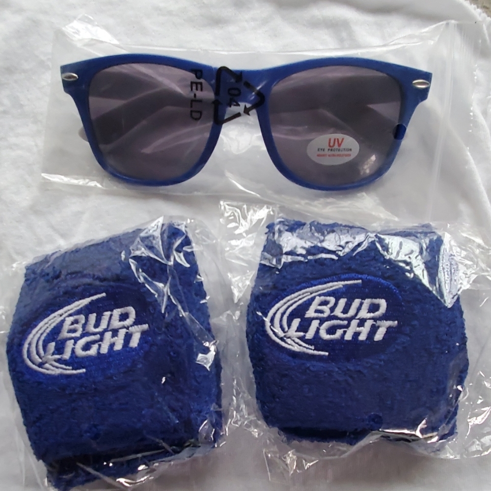 NWOT BUDLIGHT UV SUNGLASSES AND ARM BANDS